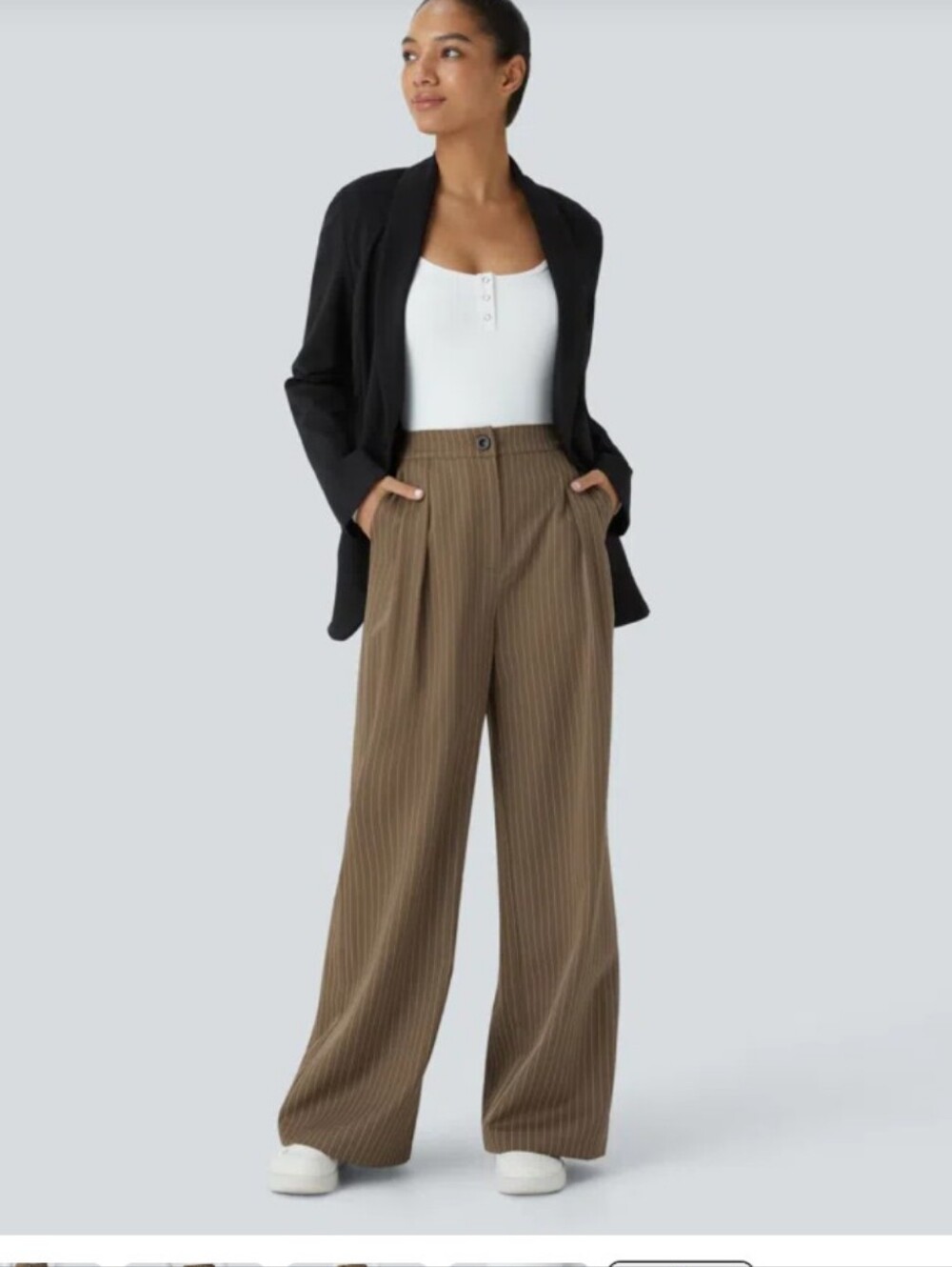 Halara High Waisted Zipper Pocket Wide Leg Striped Work Trousers Size XL NWT!